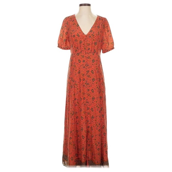 Sezane Dresses & Skirts - Sezane Sollie US 4 Silk Floral Print Midi Dress V Neck Short Sleeve Button Front